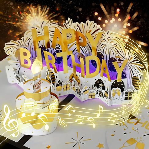 Musical Birthday Card, 3D Birthday Popup Cards & Blowable LED Light & Play Music Birthday Card, Blow out Light and Cheers 'Happy Birthday' Funny Birthday Greeting Card for Women Men Kids Husband Mom in Saudi Arabia