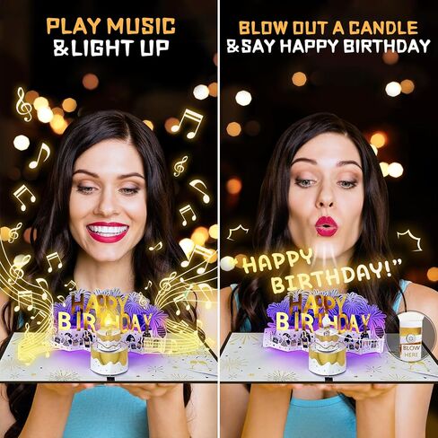 Musical Birthday Card, 3D Birthday Popup Cards & Blowable LED Light & Play Music Birthday Card, Blow out Light and Cheers 'Happy Birthday' Funny Birthday Greeting Card for Women Men Kids Husband Mom in Saudi Arabia