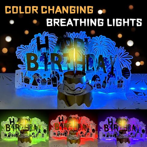 Musical Birthday Card, 3D Birthday Popup Cards & Blowable LED Light & Play Music Birthday Card, Blow out Light and Cheers 'Happy Birthday' Funny Birthday Greeting Card for Women Men Kids Husband Mom in Saudi Arabia