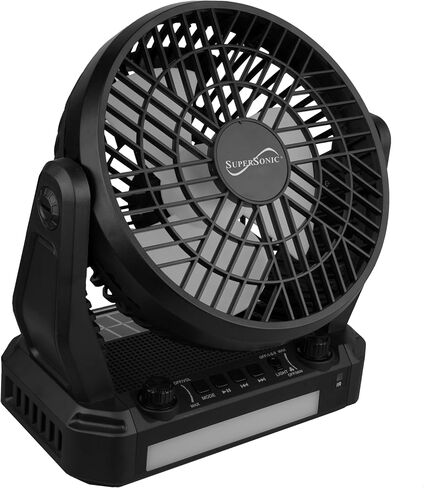 مكبر صوت بلوتوث يعمل بالطاقة الشمسية من Supersonic SC-1073ERF مع راديو FM، وإضاءة شعلة LED ومدخل USB/SD ومروحة، وراديو FM، و3 سرعات رياح، للنزهة والشواء والتخييم وطوارئ الإعصار in Kuwait