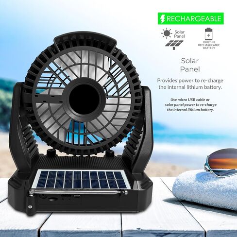 مكبر صوت بلوتوث يعمل بالطاقة الشمسية من Supersonic SC-1073ERF مع راديو FM، وإضاءة شعلة LED ومدخل USB/SD ومروحة، وراديو FM، و3 سرعات رياح، للنزهة والشواء والتخييم وطوارئ الإعصار in Kuwait