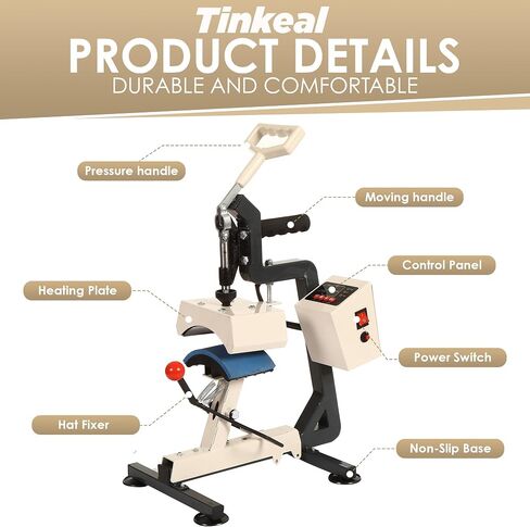 Tinkeal Hat Press Heat Machine Sublimation with 3.54"×6"Curved Heat Plate Portable Push-Pull Cap Pressing Machine for All Types Hat Sublimation, HTV, DTF & Infusible Ink Projects in Saudi Arabia