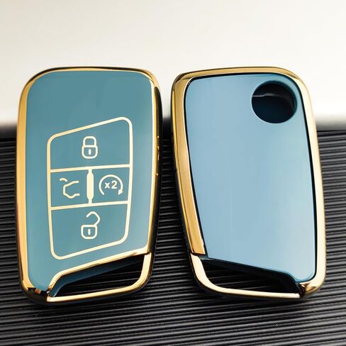 OLLEN Key Fob Cover with Keychain, Fit for Volkswagen VW Jetta Tiguan Passat Golf GTI Atlas Alltrack Arteon Taos, for Smart Keyless Entry Remote, Full Protection Soft TPU Key Case, 4 Button, Black in Saudi Arabia