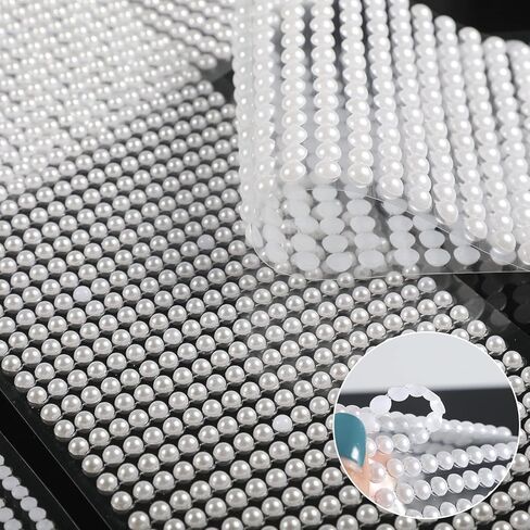 SAVITA 2800pcs / 4 Sheets Self Adhesive Pearl Stickers, 3mm/4mm/5mm/6mm Beauty Flat Back Stickers Adhesive Half for Makeup DIY Crafts Nail Art Scrapbooks Earrings Phone Case Decorations (White) in Saudi Arabia