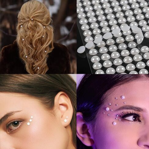 SAVITA 2800pcs / 4 Sheets Self Adhesive Pearl Stickers, 3mm/4mm/5mm/6mm Beauty Flat Back Stickers Adhesive Half for Makeup DIY Crafts Nail Art Scrapbooks Earrings Phone Case Decorations (White) in Saudi Arabia
