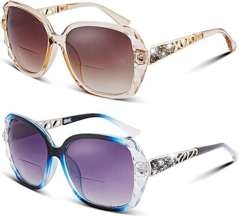HGIOOIGH Bifocal Reading Sunglasses for Women, Oversized Square Sun Reader Sparkling Composite Shiny Frame in Saudi Arabia