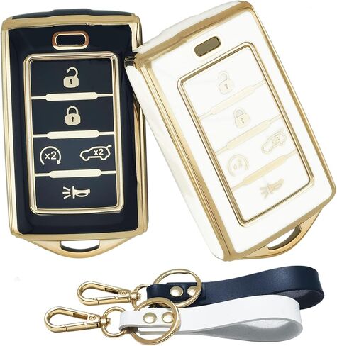 2 قطعة 5 أزرار TPU Smart Key Fob لـ 2023 2022 2021 Jeep Grand Cherokee L 2022 2023 Grand Cherokee Grand Wagoneer Key Fob Cover M3NWXFOB1 (أسود (أ)) in Kuwait