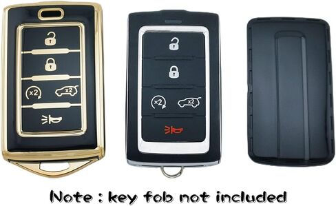 2 قطعة 5 أزرار TPU Smart Key Fob لـ 2023 2022 2021 Jeep Grand Cherokee L 2022 2023 Grand Cherokee Grand Wagoneer Key Fob Cover M3NWXFOB1 (أسود (أ)) in Kuwait