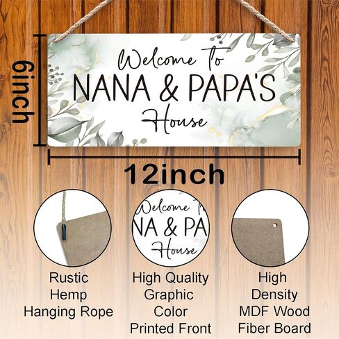Grandma and Grandpa's House Hanging Wooden Signs 12x6, Grandma and Grandpa Gifts, Grandparents Gifts House Wall Decor, Grandkids Welcome Sign Decor Gifts for Grandma and Grandpa Grandparents in Kuwait