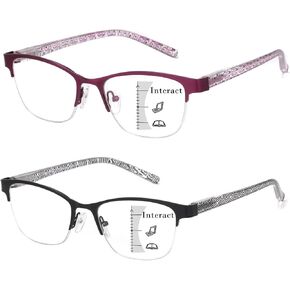 Missfive Premium Progressive Multifocus Metal Computer Reading Glasses For Women & A Hard Case, No Line Multifocal Readers with No Broken Spring Hinge(Workspace For Near Range 2.50x)
