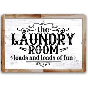 The Laundry Room, Loads and Loads of Fun - Decorative Hanging Plaque for Laundry Room, Great for Home, Apartment and Dorms Display, Farmhouse Style 8x12 Indoors or Outdoors Durable Metal Sign
