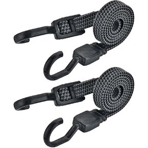 40 Inch Flat Adjustable Bungee Cords with Hooks Heavy Duty Elastic Rope Straps for Camping, Bicycles, Folding Bikes, Luggage. (2 Pcs Gray Black, Plastic Wrapped Steel Hook)