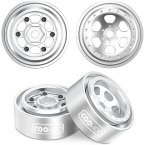 COOWOO 1.3 Inch RC Wheels Upgrade Parts for 1/18 TRX-4M RC Crawler Cars (Set of 4) - Aluminum Alloy, Precision CNC Machined, Enhanced Robustness and Distinctive Look, Silver