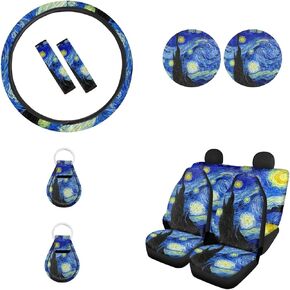 11 Pcs Car Seat Covers Full Set, Autumn Maple Leaf Car Seat Covers Coasters, Heavy Duty Seat Covers for Trucks, Seat Belt Key Chains, Thanksgiving Car Accessories for Women Men