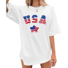قميص الولايات المتحدة الأمريكية كبير الحجم تي شيرت وطني - قمصان نسائية ذات علم أمريكي 4th من يوليو تي شيرت يوم الاستقلال تي شيرت غير رسمي in Kuwait