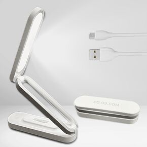 Foldable LED Table Desk Lamp, Adjustable Portable Reading Night Light - 3 Light Settings, Compact & Rechargable USB for Bedroom, Office, School (White)