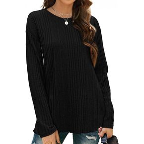 XIEERDUO Women's Long Sleeve Shirts Round Neck Casual Tunic Tops Lightweight Sweaters