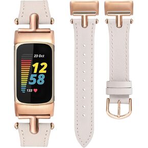 Wearlizer Leather Band Compatible with Fitbit Charge 5 Bands/Charge 6 Bands for Women, Dressy Leather Watch Band Replacement Wristband Strap with T-Shape Metal Buckle for Fitbit Charge 6 5 Band