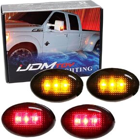 مجموعة أضواء جانبية للسرير الخلفي من iJDMTOY باللون الكهرمان/الأحمر LED متوافقة مع Ford F350 F450 Super Duty Truck ذات المصدات الجانبية ذات العجلات المزدوجة