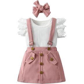 Derouetkia Baby Girl Clothes Summer Ruffle Sleeve Romper Skirt Headband Infant Girls Outfits Sets