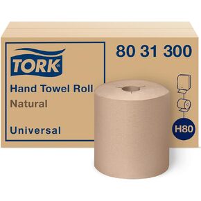 Tork Hand Towel Roll Natural H80, Universal, 100% Recycled Fiber, 6 Rolls x 800 ft, 8031300