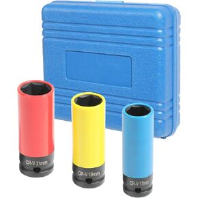 Automotive Tires & Wheels 1/2 inch Drive Impact Lug Nut Socket Set,Car Accessories Wheel Protector Impact Socket Set,CR-MO,Color-Coded,Lug Nut Thin Wall Deep Socket Set