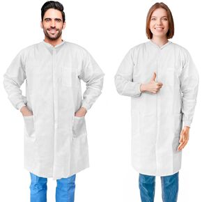 AMZ Medical Supply Disposable Lab Coats for Adults 4X-Large, Blue Medical Disposable Clothing 10 Pack, Splash-Proof SMS 40 GSM Lab Coats Disposable with Long Sleeves, Knit Collar, Cuffs, 3 Pockets