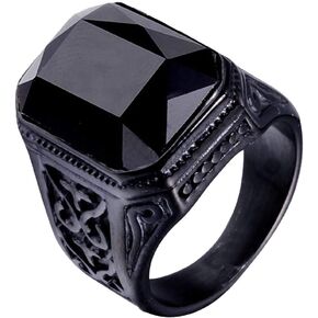 Men's Stainless Steel Vintage Wedding Promise Ring with Big Stone