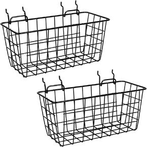 2 Pack Pegboard Baskets, Metal Shelves Hooks to 1/8" and 1/4" Hole Peg Boards, Peg Board Baskets Bins Set - Organize Tools Workbench Accessories Garage Storage Wall Mount Organizer Attachments