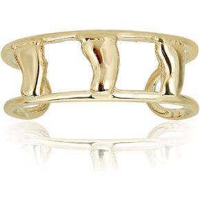 AVORA 10K Yellow Gold Adjustable Double Row Cuff with Dolphin/Footprint Toe Ring