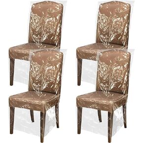 Waterproof Dining Chair Slipcovers - 4 Pack Plastic Protectors with Backrests. Thickened PVC Seat Covers, Removable Washable Slipcover to Keep Chair Away from Water Dust Pet Hair