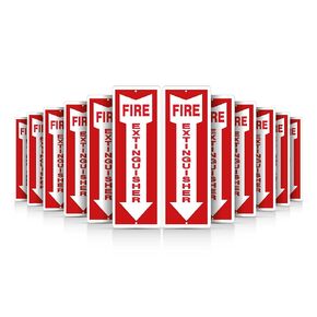 OLANZU Pack of 5 Fire Extinguisher Sign - 12"x 4" - 0.04 Inch Vinyl Fire Extinguisher Wall Signs with Arrow are not Easily Bend - UV Protected Fire Extinguisher Safety Sign For Indoors & Outdoors