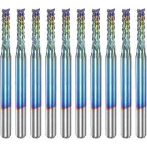 HARFINGTON 10pcs End Mills CNC Router Bits 1/8" Shank 1mm Blue Coated Tungsten Carbide Milling Cutters for PCB Acrylic Wood Aluminum Metal in Kuwait