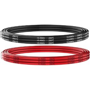 Electrical Wire 10 AWG 10 Gauge Silicone Wire Hook Up Wire Cables 20 Feet [10 ft Black and 10 ft Red] Soft and Flexible 1050 Strands 0.08 mm of Tinned Copper Wire High Temperature Resistance