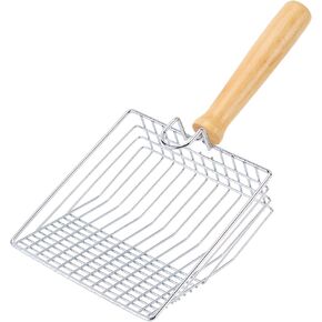 Ownpets Iron Metal Cat Litter Scoop, Heavy Duty Kitty Litter Scooper & Speed Sifter to Catch Small & Large Clumps, with Eucalyptus Wood Handle, Non-Stick Deep Shovel for Effective cleanup
