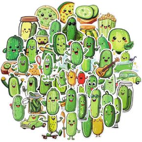 50Pcs Pickle Aesthetics Cartoon Stickers Pack, Waterproof Funny Sticker Cute Water Bottles Decals for Laptop Phone Journaling Scrapbooking Notebook Skateboard, Vinyl Graffiti Sticker