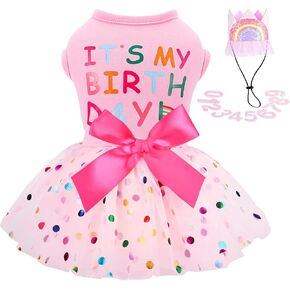 Dog Birthday Dress Birthday Hats Set Dog Clothes for Small Dogs Girl Puppy Birthday Princess Dresses Pet Cat Birthday Outfit (Birthday dress, Small)