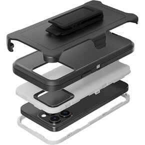 Compatible with iPhone 15 Pro Case, with Belt Clip Holster Heavy Duty Rugged Shockproof Full Body Protection Kickstand Cover for iPhone 15 Pro 6.1 inch Phone (Black)