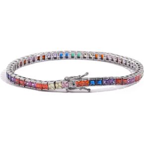 Dazzling 14K Gold Tennis Bracelet Rainbow Square Moissanite Bracelet for her, Best Gift for Special Occasions