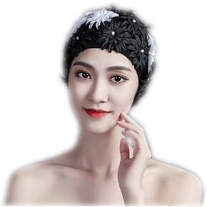Women's Swan Style Elegant Floral Swimming Cap Pastel Bathing Cap High Elastic Short Long Hair Bath Cap Hat