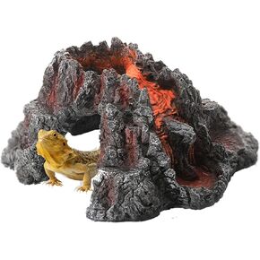 Reptile & Amphibian Habitat Décor | Volcano Shape Aquarium Decorations Cave| Reptile Rock Hide Cave for Lizards, Bearded Dragon | Resin Fish Tank Cave