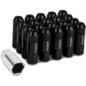 DNA MOTORING LN-ZTL-9022-125-BK 20Pcs M12 x 1.25 Aluminum Alloy Open End Wheel Lug Nuts w/Deep Drive Extension, 20mm OD/60mm H, Black