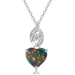 CiNily Heart Birthstone Necklace for Women, 925 Sterling Silver Opal Pendant Necklace Cubic Zirconia Necklaces, Mother's Day Birthday Anniversary Jewelry Gift for Mom Wife Girlfriend Her Girls
