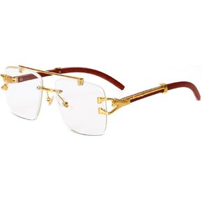 Dollger Rimless Rectangle Sunglasses for Women Men Fashion Hip hop Frameless Designer Shades Wooden Y2K Square Glasses
