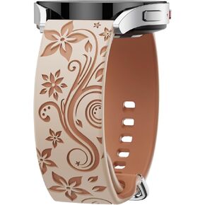 Floral Engraved Band Compatible with Samsung Galaxy Watch 6 5 4 5 Pro Active 2, 20mm Wildflower Silicone Replacement Band for Galaxy Watch 6 4 Classic