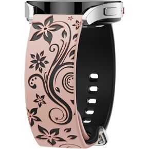 Floral Engraved Band Compatible with Samsung Galaxy Watch 6 5 4 5 Pro Active 2, 20mm Wildflower Silicone Replacement Band for Galaxy Watch 6 4 Classic