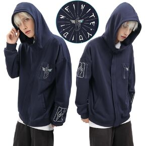 DAZCOS Satoru Hoodie US Size Men Full Zipper Sweatshirt with Printed Pockets
