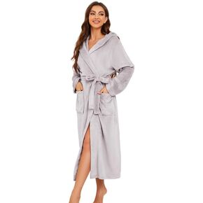 Womens Long Hooded Fleece Robe,Soft Warm Spa Bathrobe for Cozy Lightweight Loungewear.