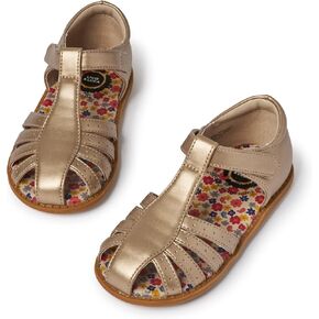 Paz Girls Toddler Sandals - Safe Foot Growth Certified - Water-friendly Vegan Leather, Closed Toe Protected, Cushioned Shoes, Strappy Slip-On Dress Sun Sandal, Girl's flat for Baby, Toddlers, and Kids