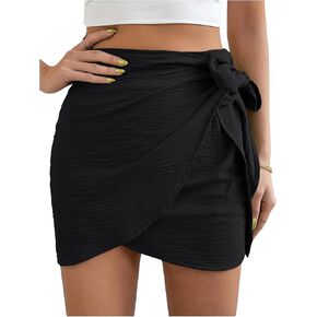 Verdusa Women's Casual Knot Side Split Wrap High Waist Bodycon Mini Skirt